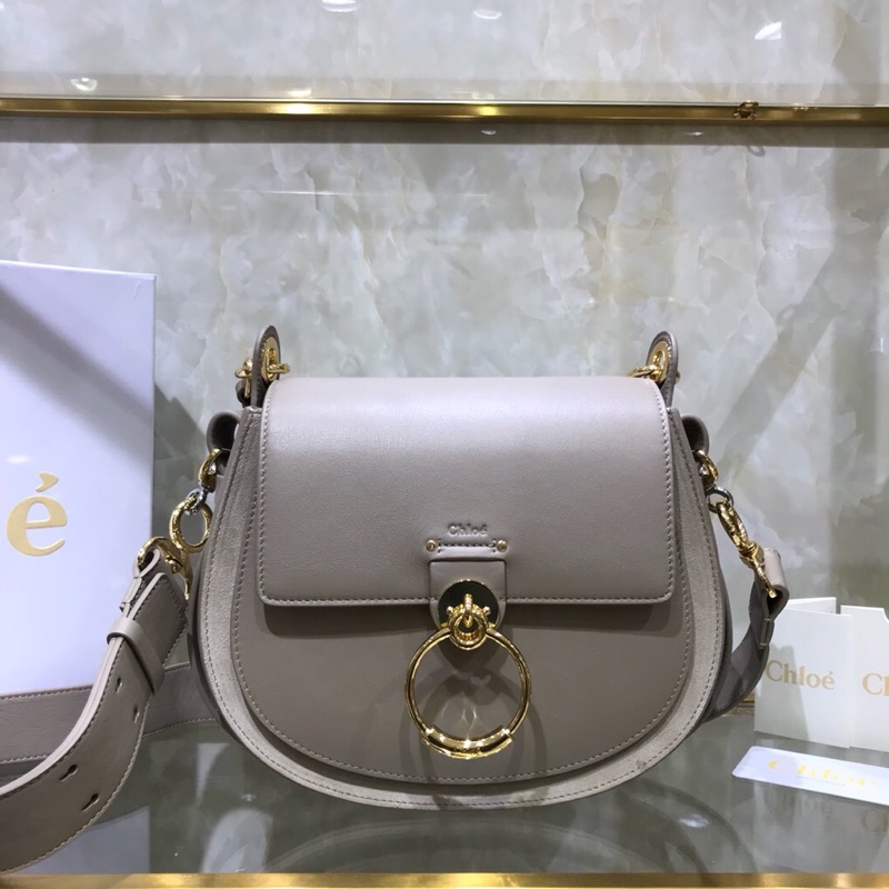 Chloe Big Tess Shoulder Bag In Motty Grey Shiny Calfskin Leather